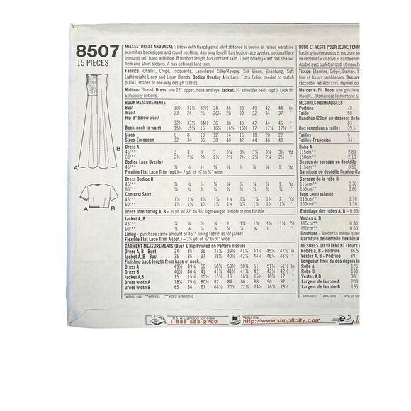 Simplicity Sewing Pattern 8507 Dress Jacket Bolero Misses Size 12-16 Summer - Picture 2 of 3
